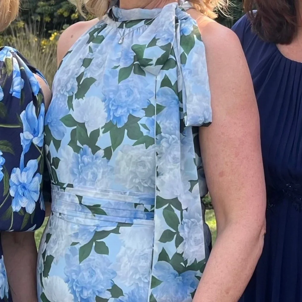 Sachin & Babi Kayla floral print chiffon gown Glacial Peonies - Picture 1 of 11
